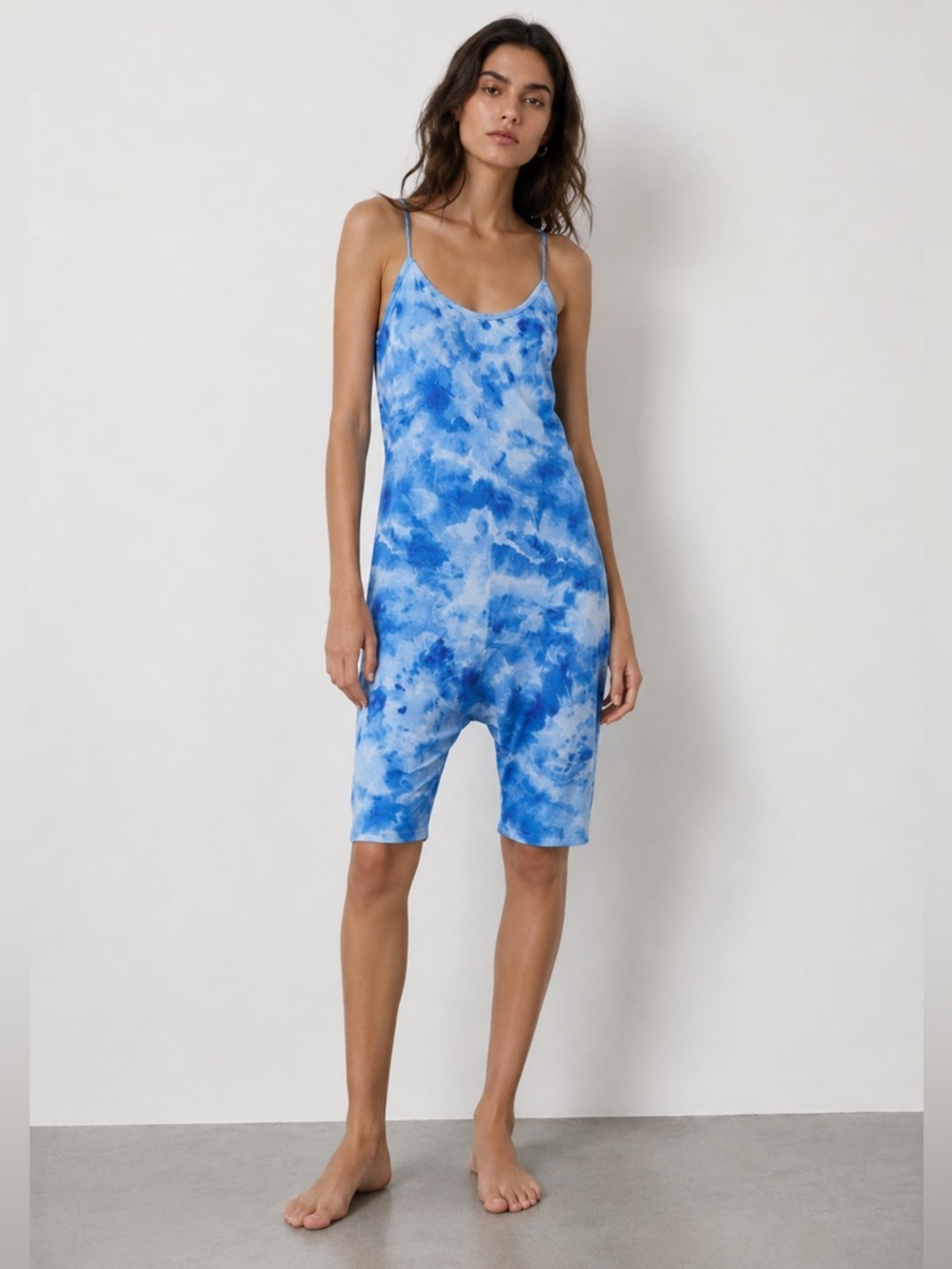 Fashion Nova Blue Tie Dye Swirl Biker Short  Romper